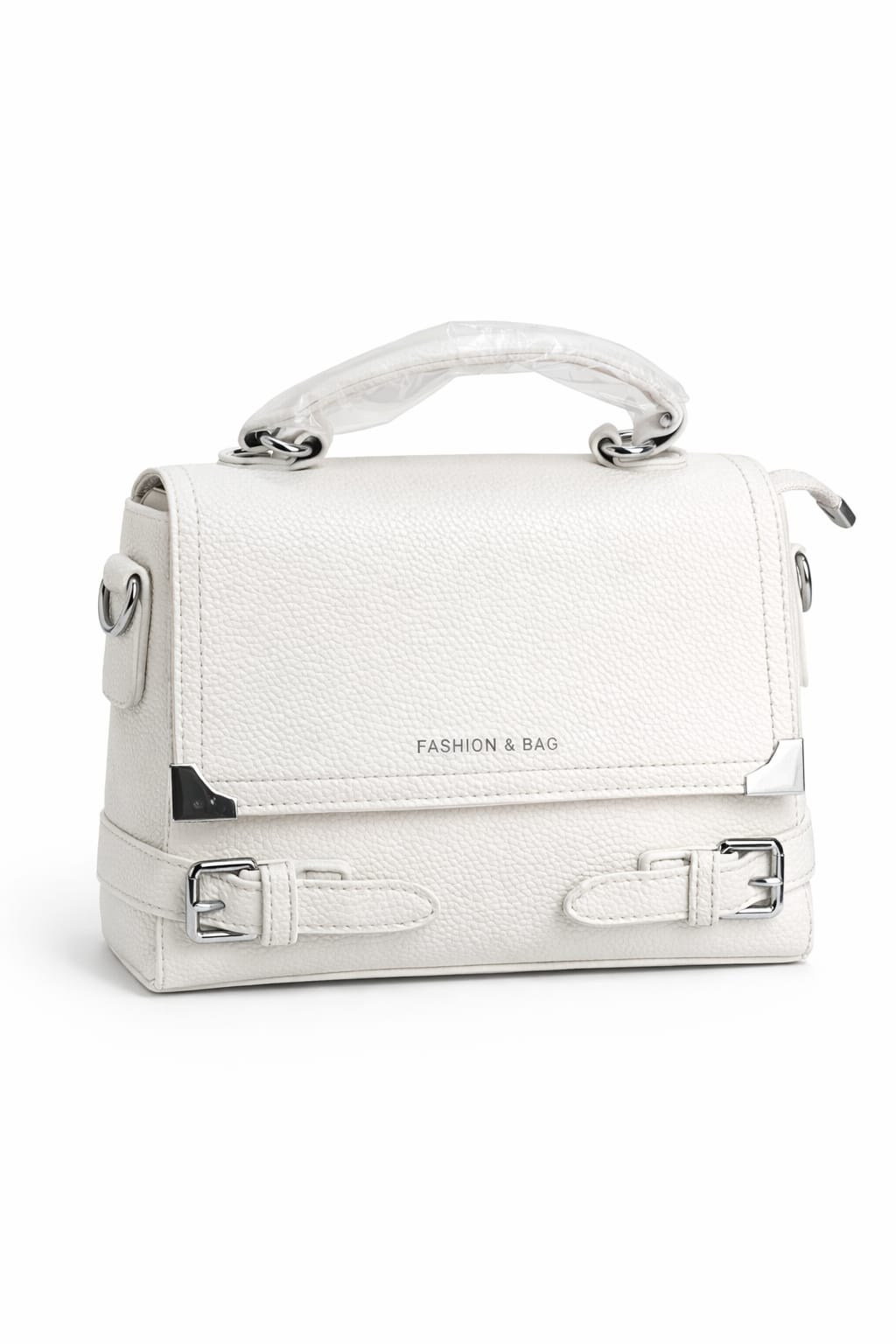 white leather bag