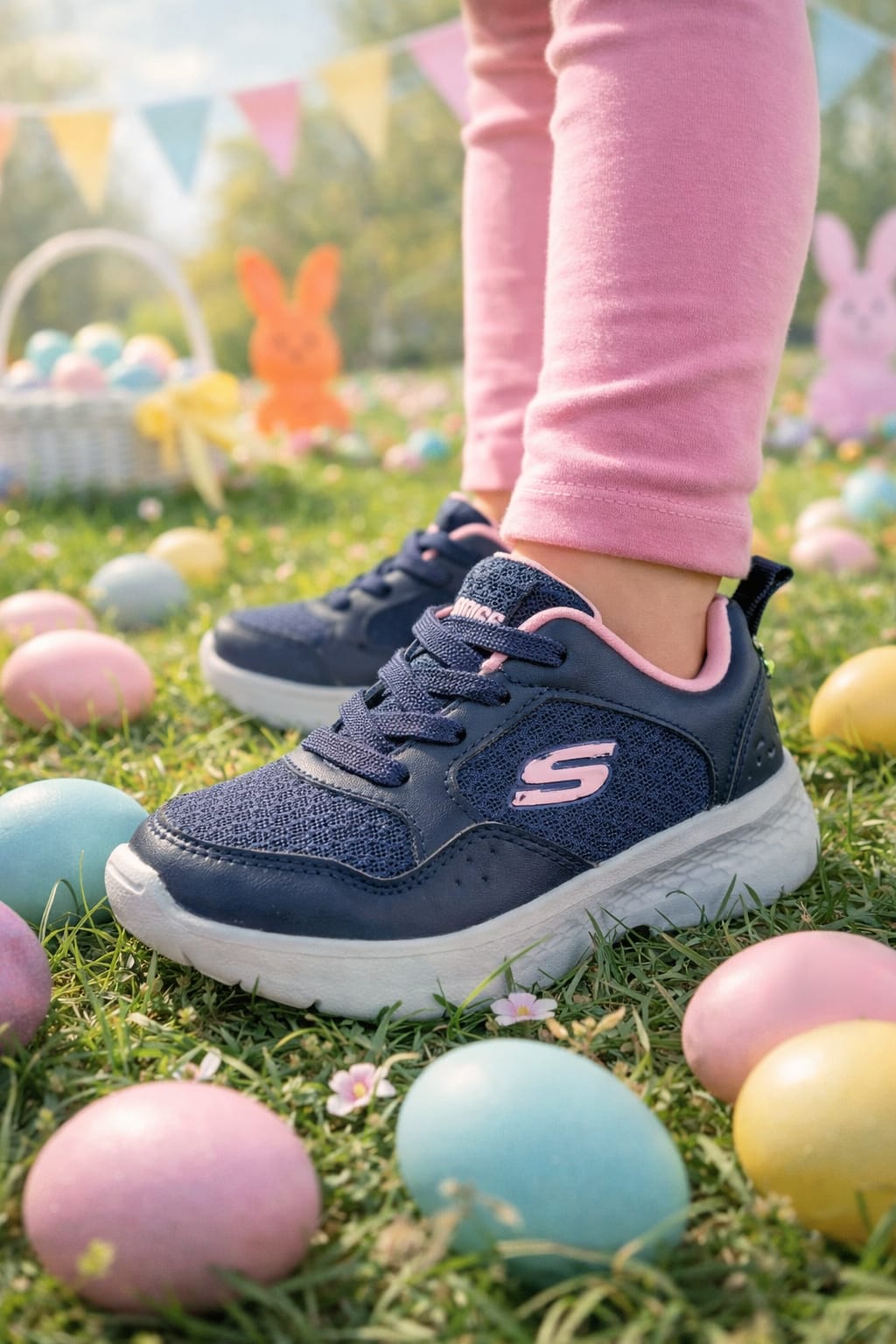Sketchers navy blue & pink